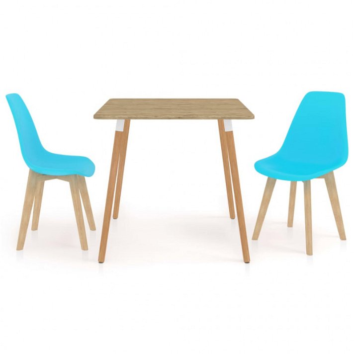 Conjunto de sala de jantar com 1 mesa de MDF e 2 cadeiras curvadas de polipropileno de cor azul VidaXL