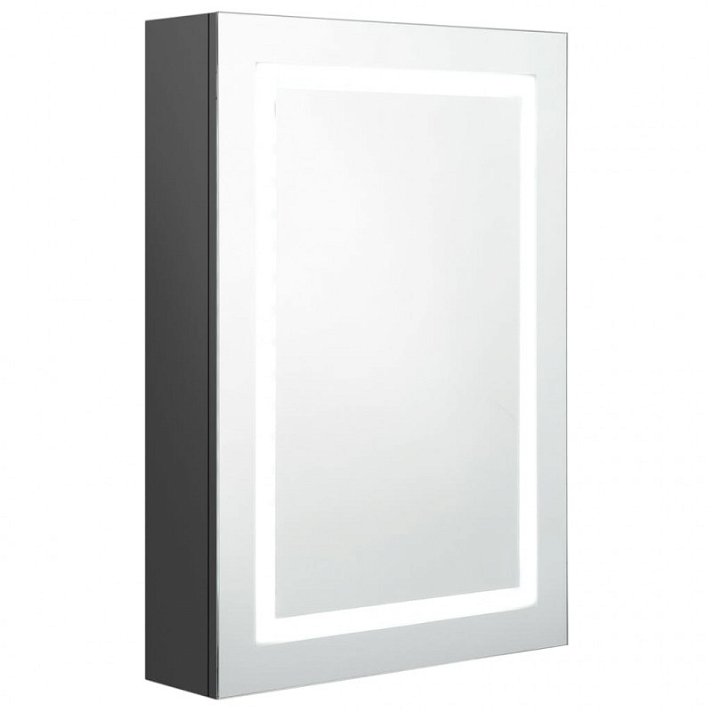 Armário de casa de banho com espelho e luz em fitas LED 50x70 cinzento sólido Vida XL