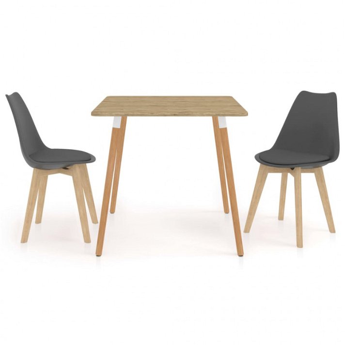 Conjunto de comedor con 1 mesa de MDF y 2 sillas curvas con cuero sintético color gris VidaXL