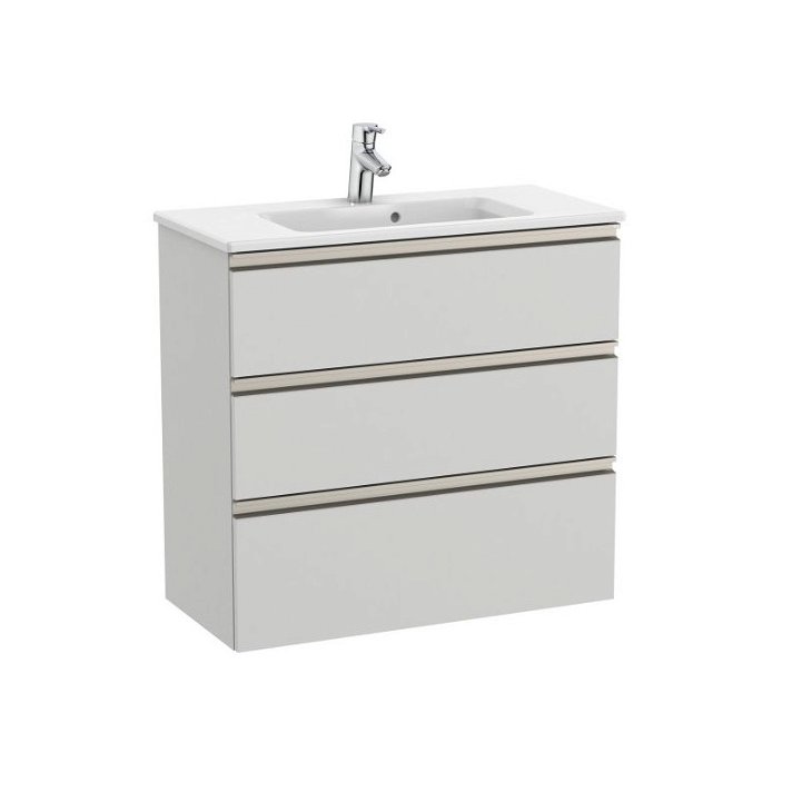Meuble de salle de bains compact avec plan vasque et 3 tiroirs de 80 cm couleur gris arctique Unik The Gap Roca
