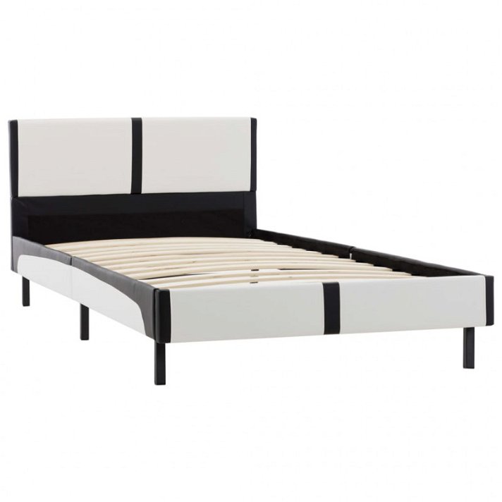 Estructura de cama de cuero sintético blanco y negro 90 cm Vida XL