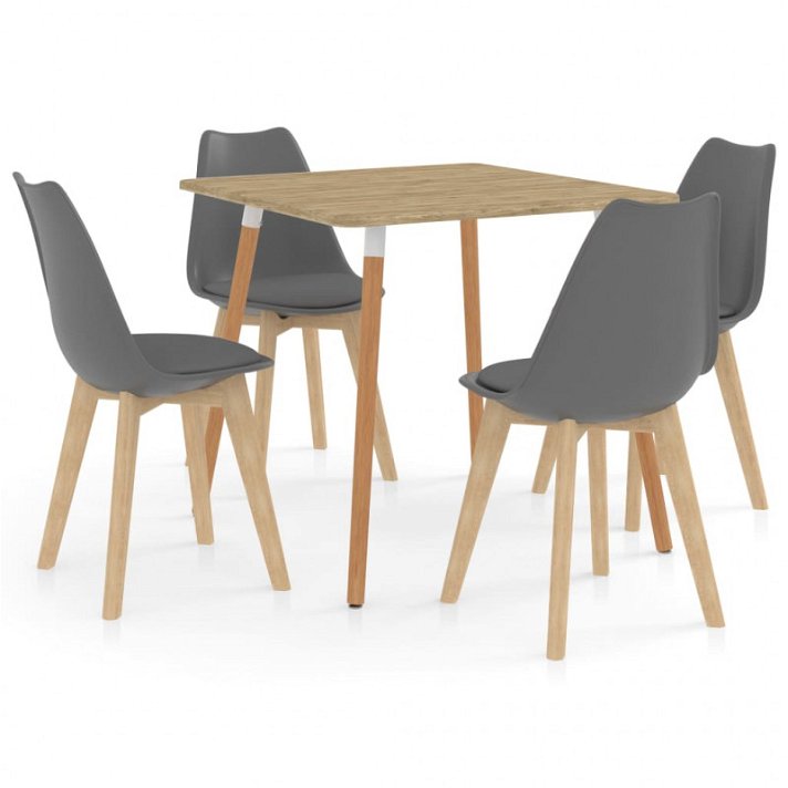Mesa de comedor con cuatro sillas color gris con cuero VidaXL