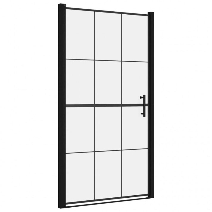Puerta de ducha abatible de 100 cm fabricada en vidrio con estructura de aluminio negro VidaXL