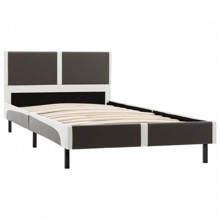 Estructura de cama de cuero sintético gris y blanco 90 cm Vida XL