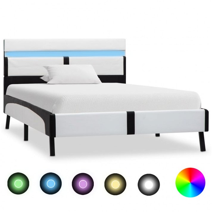 Cadre de lit en simili-cuir noir et blanc avec éclairage LED 90 cm Vida XL