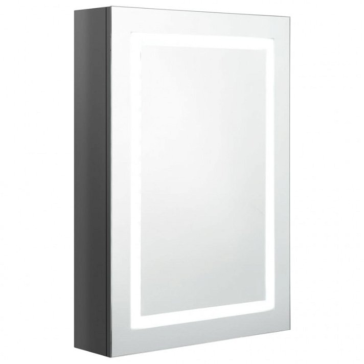 Armário de casa de banho com espelho e luz em fitas LED 50x70 cm cinzento-brilhante Vida XL