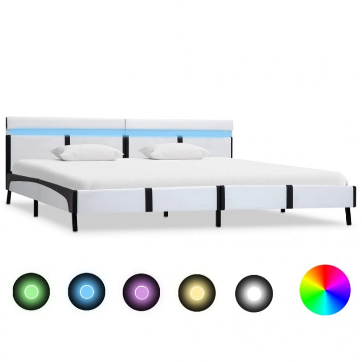 Estructura de cama de cuero sintético blanco y negro con luz LED 180 cm Vida XL