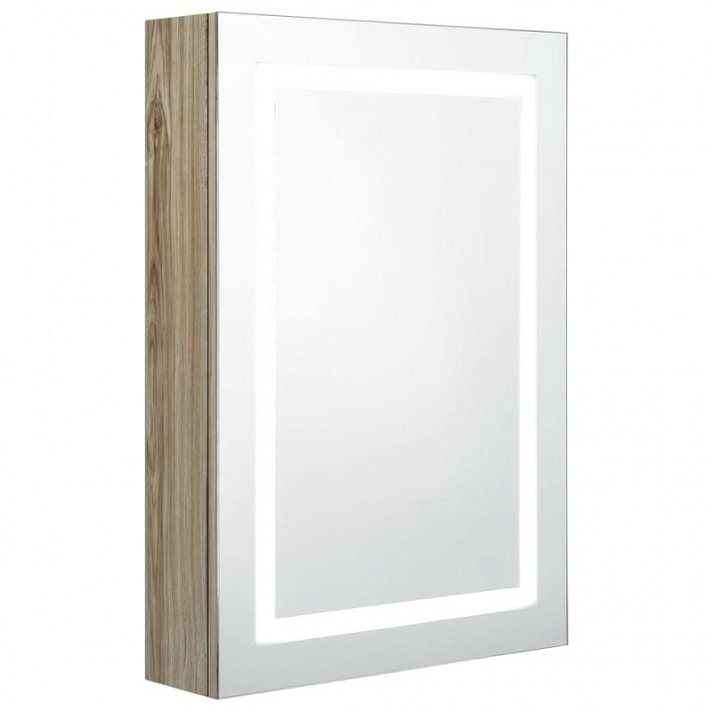 Meuble de salle de bains avec miroir et lumière LED en bandes chêne et blanc 50x70 cm Vida XL