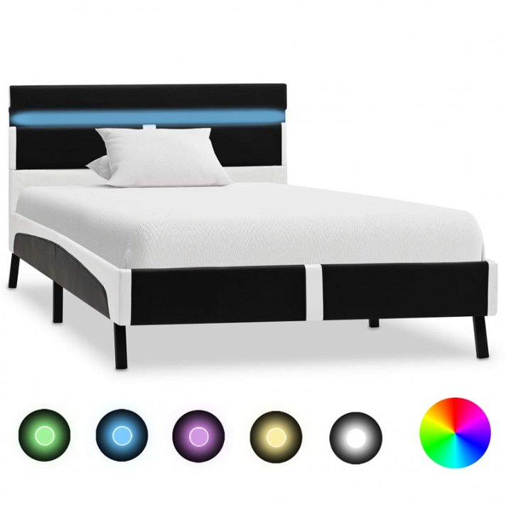 Estructura de cama de cuero sintético negro y blanco con luz LED 90 cm Vida XL