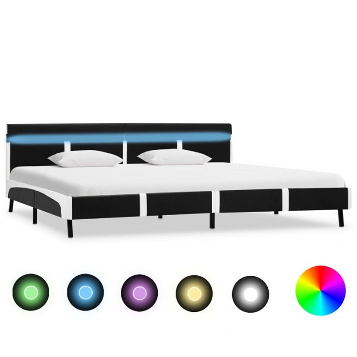 Estructura de cama de cuero sintético negro y blanco con luz LED 180 cm Vida XL
