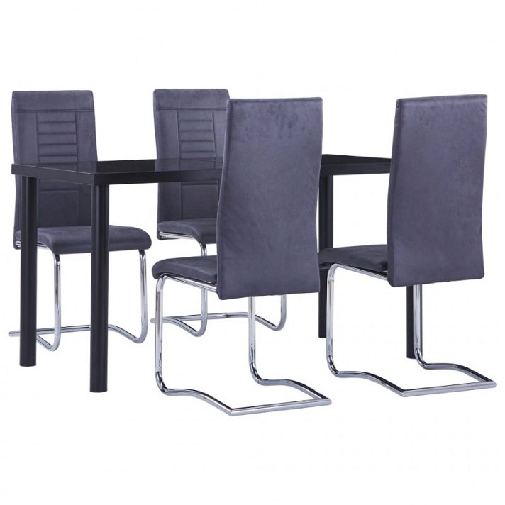 Mesa de vidro com 4 cadeiras preto e cinzento Vida XL