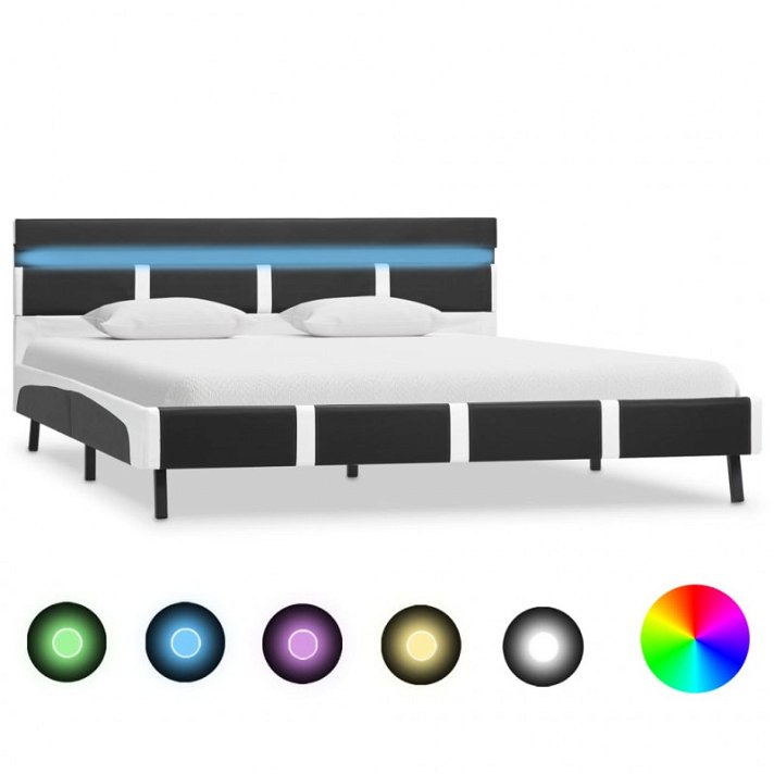 Estructura de cama de cuero sintético gris y blanco con luz LED Vida XL