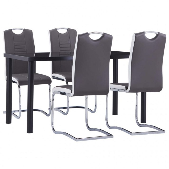 Mesa de vidro com 4 cadeiras cinzento e preto Vida XL