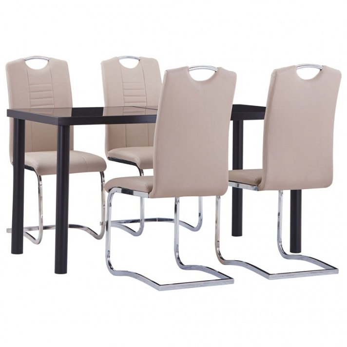 Mesa de vidro com 4 cadeiras preto e cappuccino Vida XL