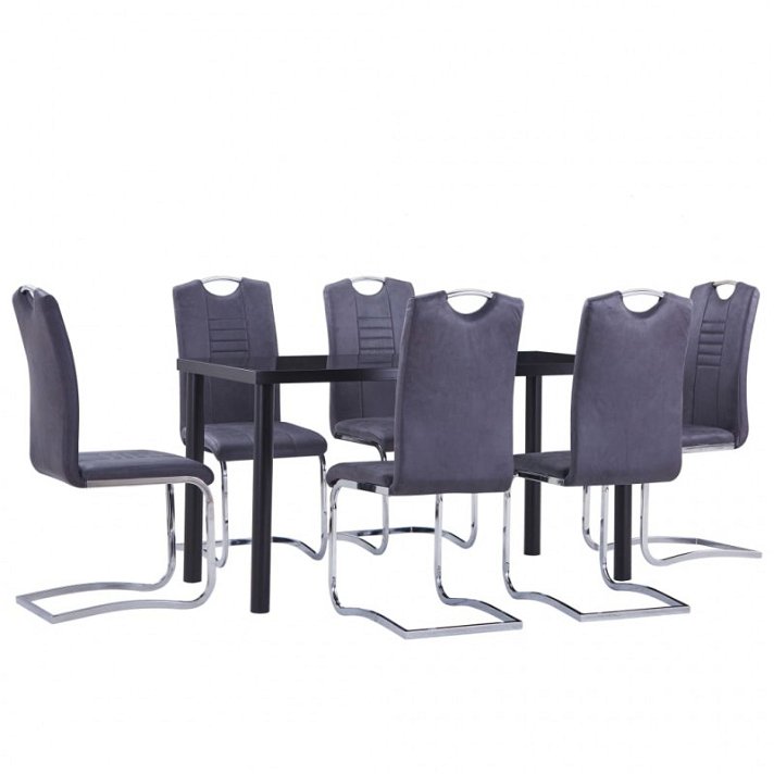 Mesa de vidro e 6 cadeiras cinzentos Vida XL