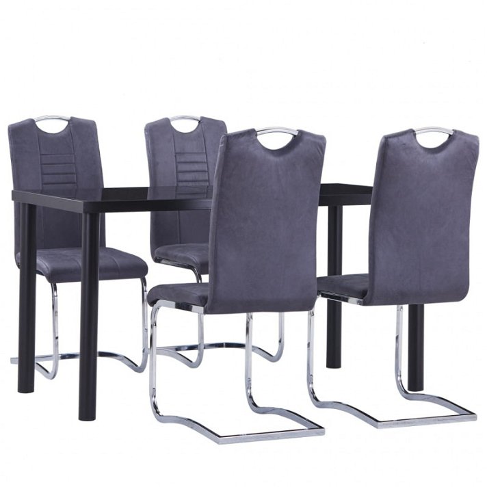 Mesa de vidro com 4 cadeiras cinzento Vida XL