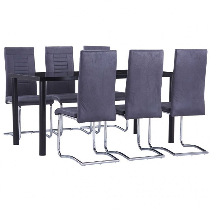 Conjunto mesa de vidro com 6 cadeiras cinzento e preto Vida XL