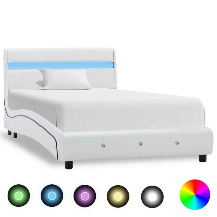 Estructura de cama de cuero sintético blanco con luz LED 90 cm Vida XL