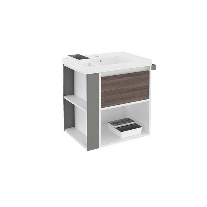 Mueble con lavabo resina 60cm Blanco-Fresno/Gris B-Smart Cosmic