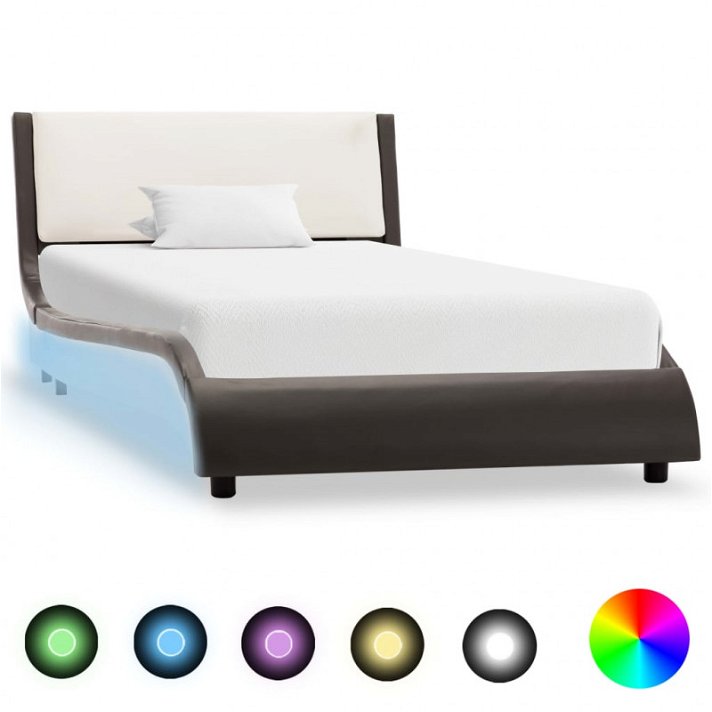 Estructura de cama de cuero sintético con luz LED gris con blanco 90 cm Vida XL
