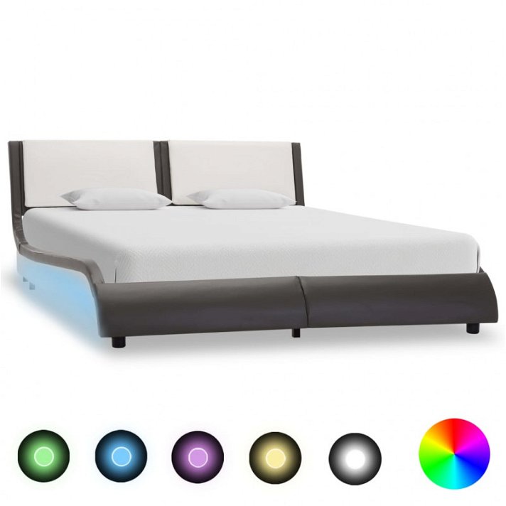 Estructura de cama de cuero sintético con luz LED gris con blanco 140 cm Vida XL