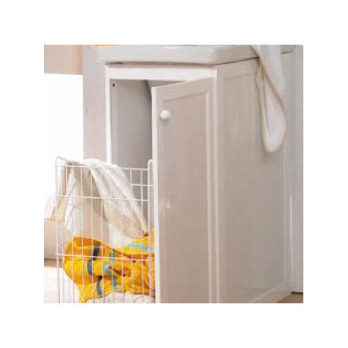 Mueble base para lavadero de melamina con cesto de ropa 37,3x58x80 cm Blanco Aquore
