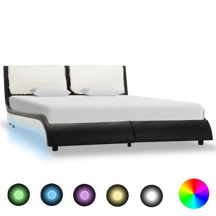 Estructura de cama de cuero sintético con luz LED negro con blanco Vida XL