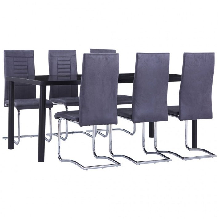 Conjunto mesa de vidro com 6 cadeiras cinzentas Vida XL