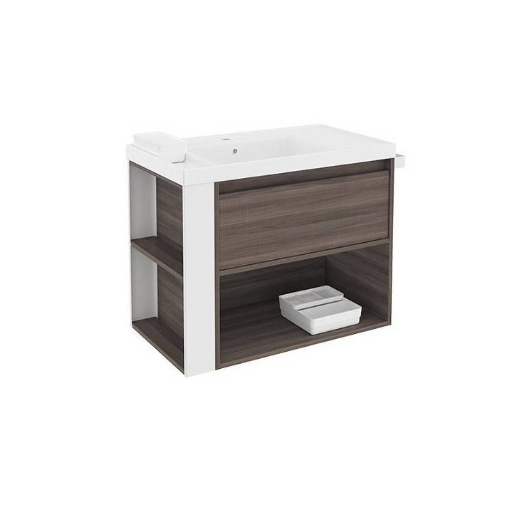 Mueble con lavabo resina 80cm Fresno/Blanco B-Smart Cosmic