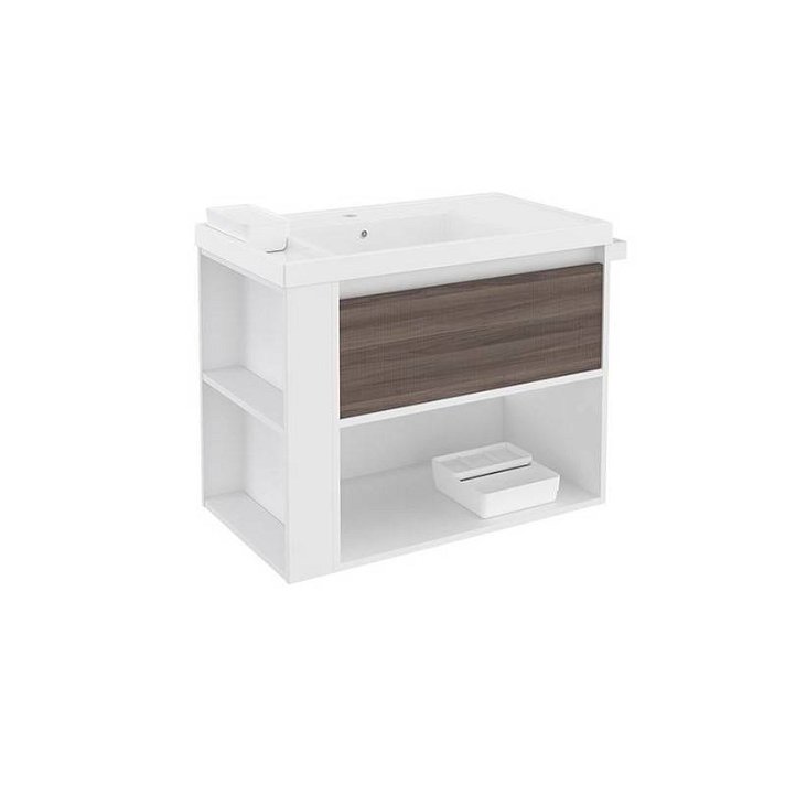 Mueble con lavabo resina 80cm Blanco-Fresno/Blanco B-Smart Cosmic