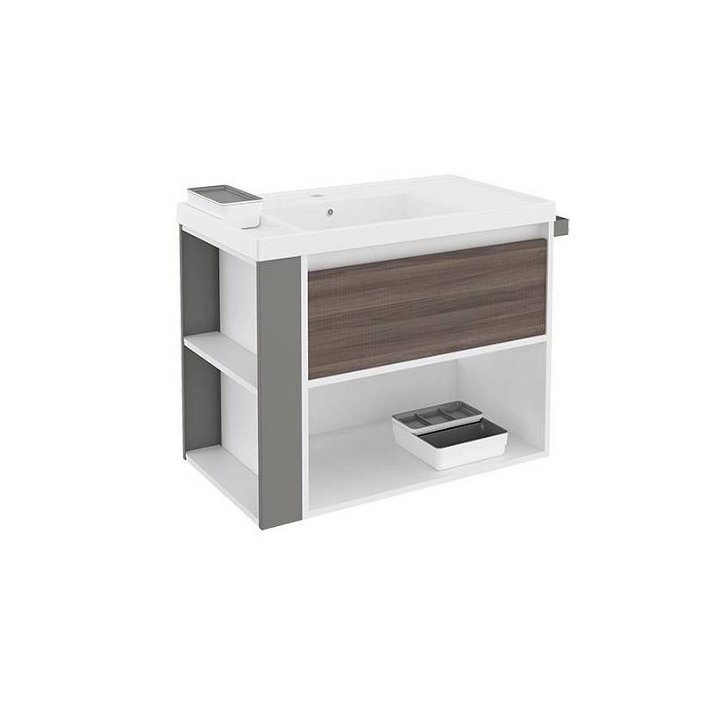 Mueble con lavabo resina 80cm Blanco-Fresno/Gris B-Smart Cosmic