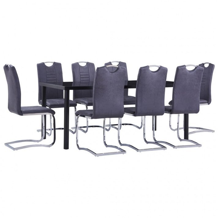 Set de mesa de vidrio con 8 sillas gris y negro Vida XL