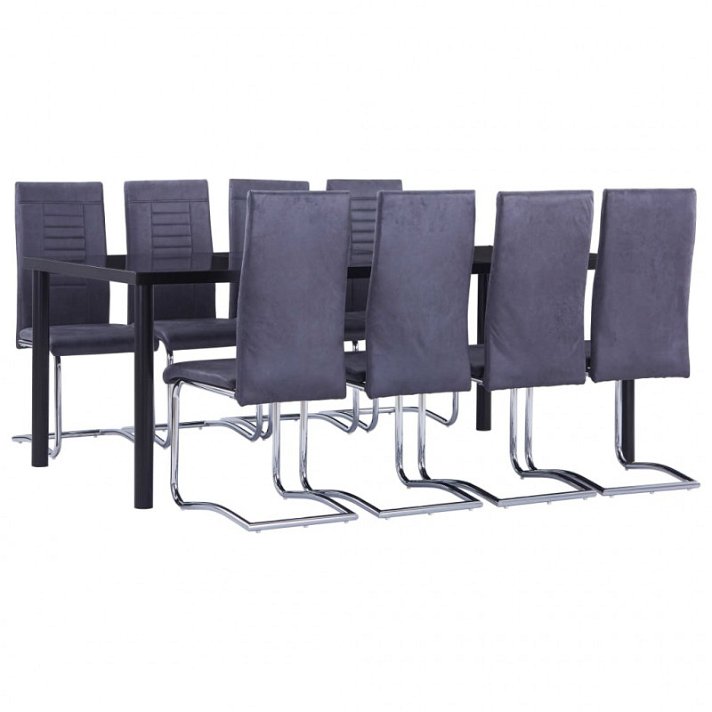 Set de mesa de vidro com 8 cadeiras preto e cinzento Vida XL