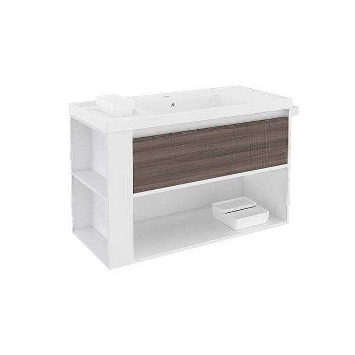 Mueble con lavabo resina 100cm Blanco-Fresno/Blanco B-Smart Cosmic