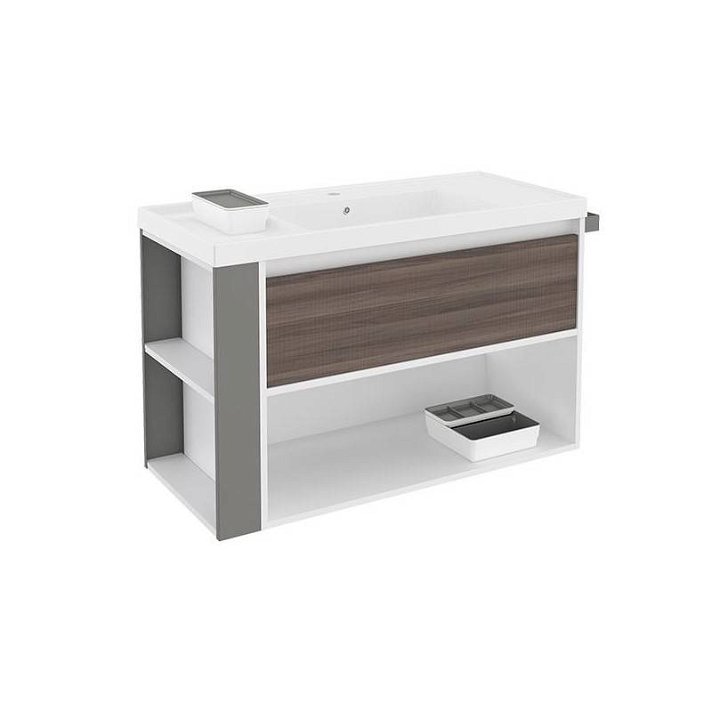 Mueble con lavabo resina 100cm Blanco-Fresno/Gris B-Smart Cosmic