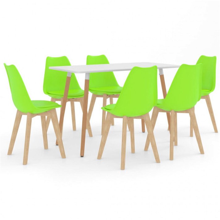 Conjunto de 1 mesa rectangular y 6 sillas curvas con cuero sintético color verde VidaXL