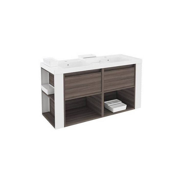 Mueble con lavabos resina 120cm Fresno/Blanco B-Smart Cosmic
