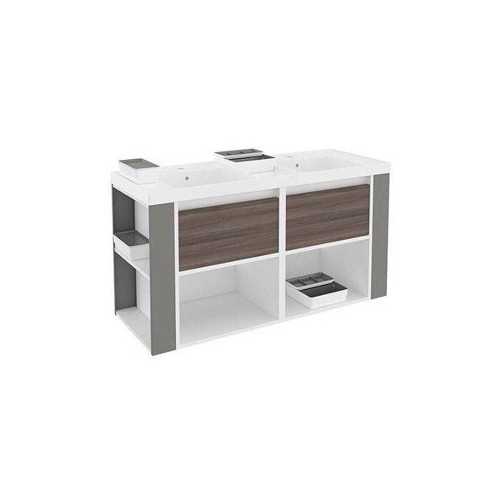 Mueble con lavabos resina 120cm Blanco-Fresno/Gris B-Smart Cosmic