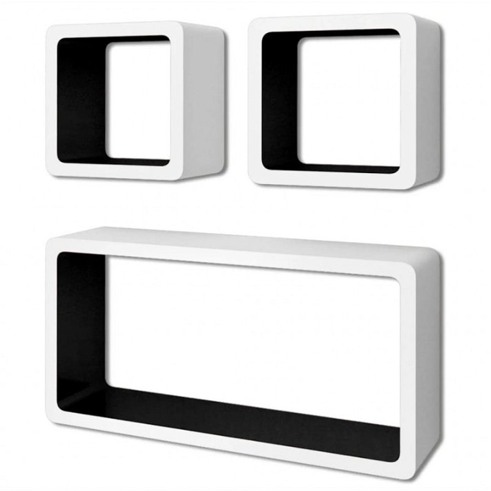 Conjunto de seis estantes con forma de cubos acabado color blanco y negro mate VidaXL
