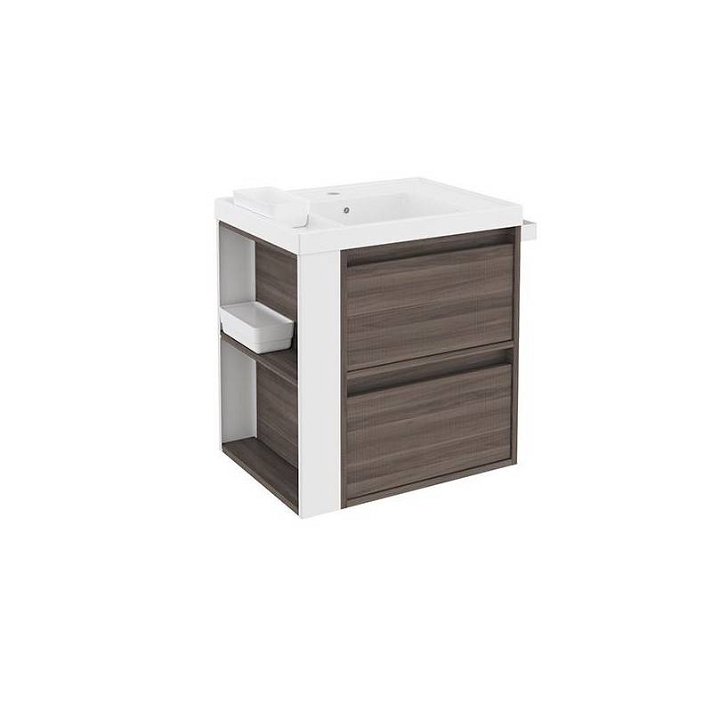 Mueble con lavabo resina 60cm Fresno/Blanco 2 cajones B-Smart Cosmic