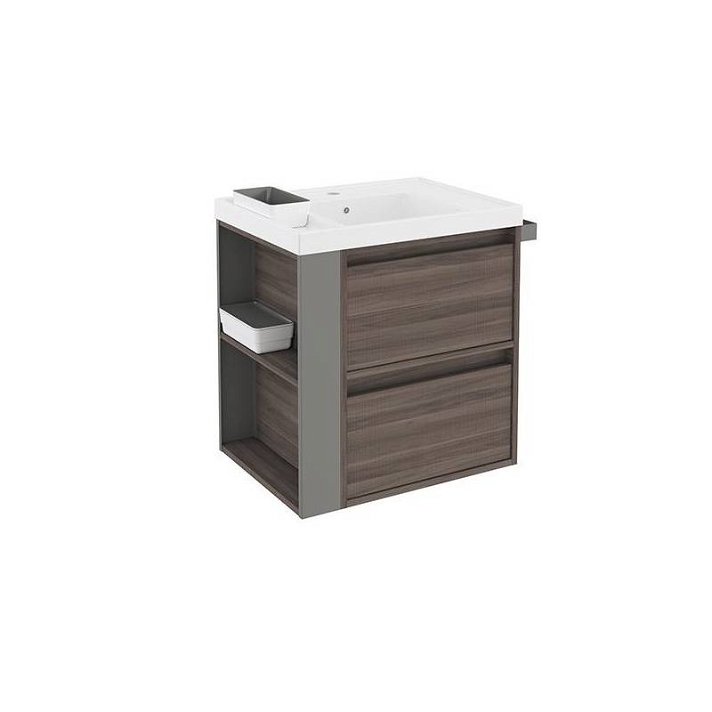 Mueble con lavabo resina 60cm Fresno/Gris 2 cajones B-Smart Cosmic