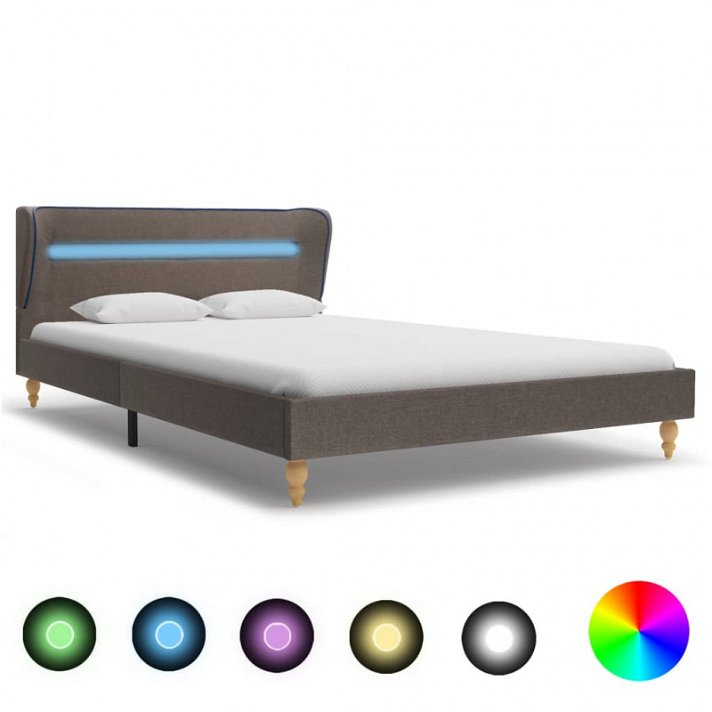 Estructura de cama de tela gris taupe con luz LED Vida XL
