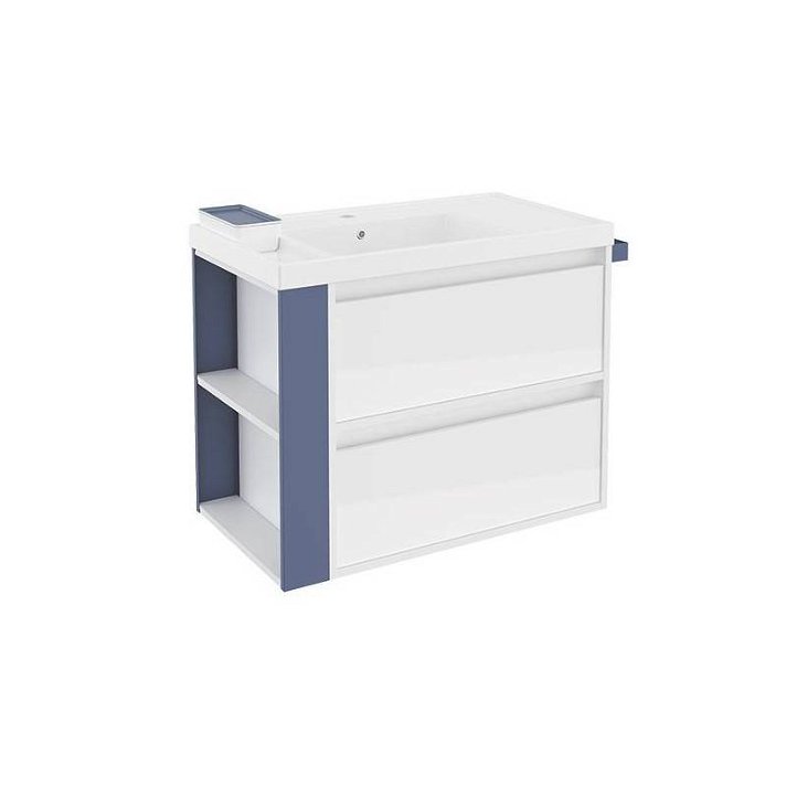 Mueble 80cm Blanco/Azul de 2 cajones Cosmic B-Smart