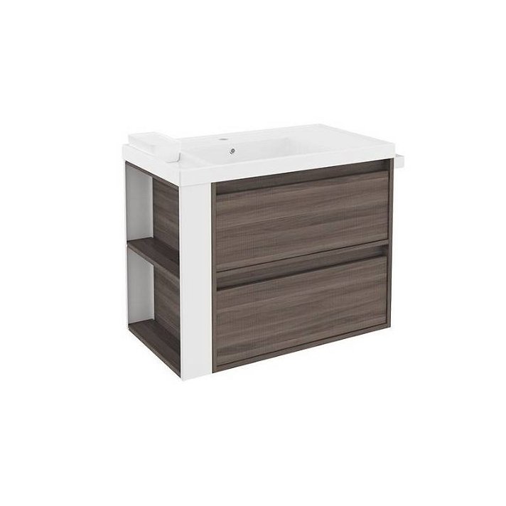 Mueble con lavabo resina 80cm Fresno/Blanco 2 cajones B-Smart Cosmic