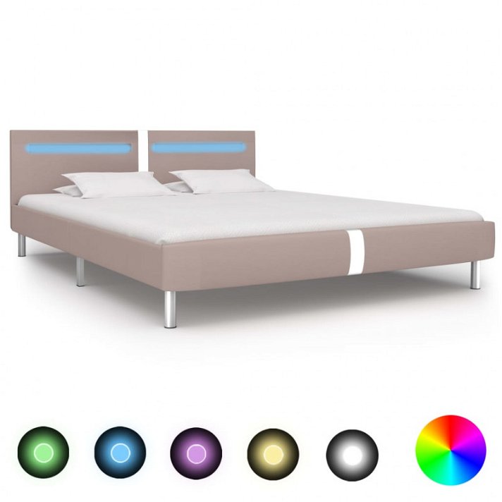 Estructura de cama cuero sintético con luz LED capuchino 2 plazas Vida XL