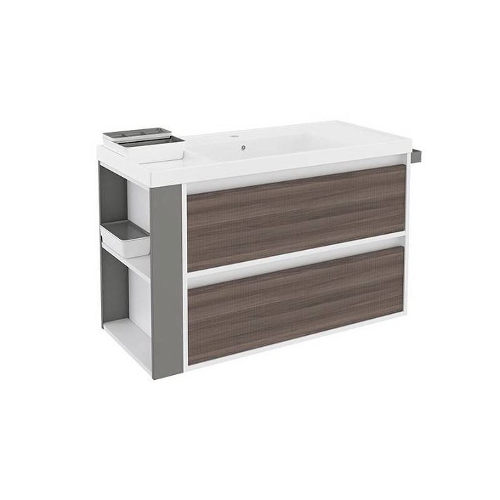 Mueble con lavabo resina 100cm Blanco-Fresno/Gris 2 cajones B-Smart Cosmic