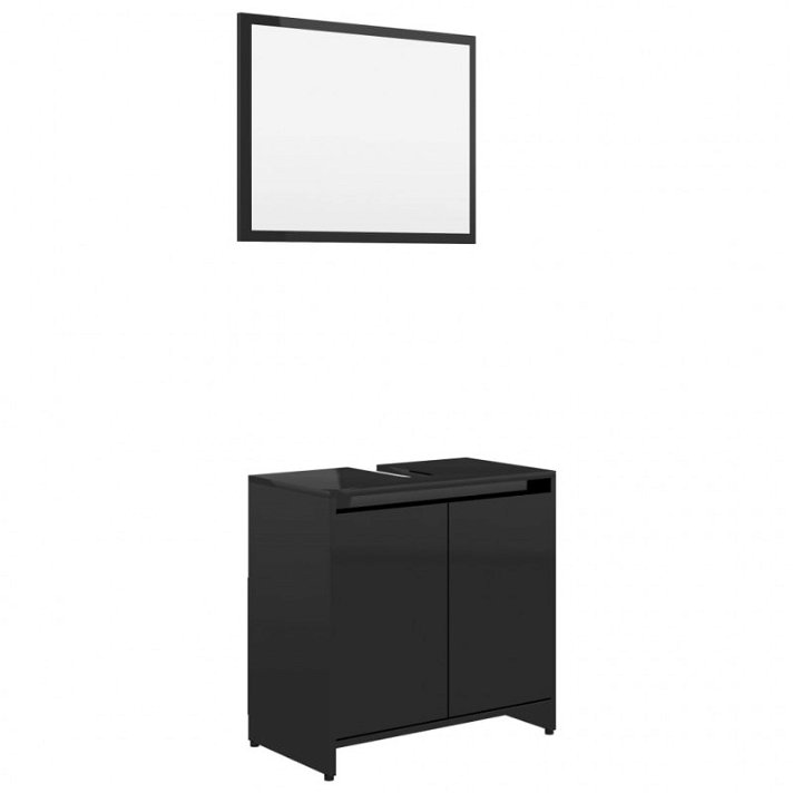 Conjunto mueble base con espejo negro brillante Vida XL