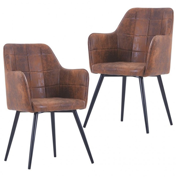 Set di sedie di ecopelle marrone con braccioli Vida XL