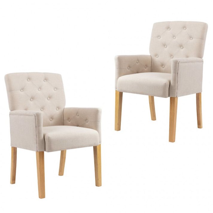 Conjunto de cadeiras para sala de jantar com apoio de braços e estofado estilo capitone de cor bege VidaXL