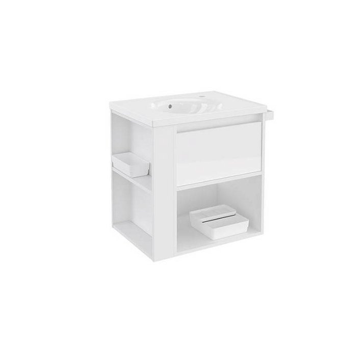 Mobile con lavabo in porcellana 60 cm Bianco/Bianco B-Smart BATH+